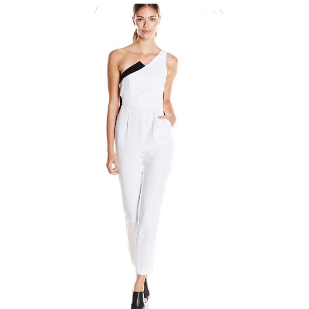 BCBGeneration color block one shoulder jumpsuit